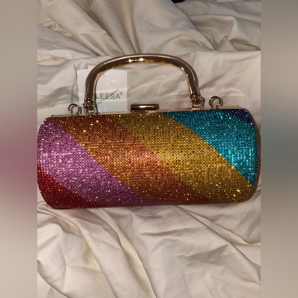 Elegant rhinestone Unique 
Multicolor Glitter Clutch
Gold Hardware Stunning Bag - Picture 1 of 9